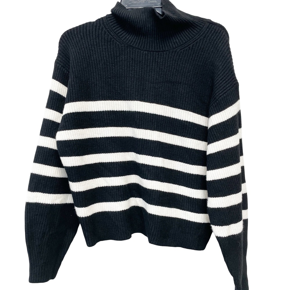 A New Day Women's Black Striped Turtleneck Ribbed Knit Sweater Size XS